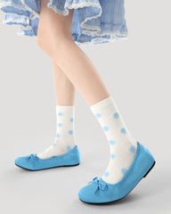 3組合女款中筒襪子馬卡龍氛圍藍色星星系列棉質荷葉邊襪子