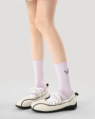 3パック レディース クルー ソックス パープルバタフライシリーズ 刺繍 カジュアル ソックス