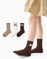 3 Pack Kids Crew Socks Cocoa Crisp Bow Ruffle Combed Cotton