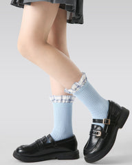 3 Pack Kids Crew Socks Moon White Sparkling Butterfly Bow Ruffle