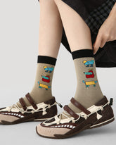 3 Pack Womens Crew Socks Drawing Dream Cottage Cute House Pattern