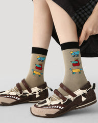 3 Pack Womens Crew Socks Drawing Dream Cottage Cute House Pattern