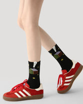 3 Pack Womens Crew Socks House Maze Cartoon Building Animal Pattern