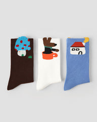 3 Pack Womens Crew Socks Maze Adventure Cute Animal House Pattern