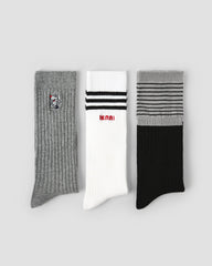 3 Pack Womens Crew Socks Order Academy Ribbed Cat Embroidered