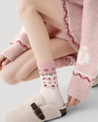 3 Pack Womens Crew Socks Snow Realm Fairy Tale Bow Heart Fuzzy