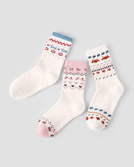 3 Pack Womens Crew Socks Snow Realm Fairy Tale Bow Heart Fuzzy