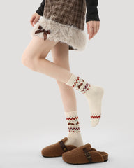 3 Pack Womens Crew Socks Snowy Children's Painting Nordic Animal Fuzzy