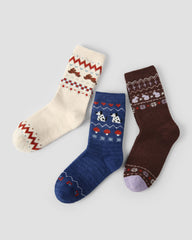 3 Pack Womens Crew Socks Snowy Children's Painting Nordic Animal Fuzzy