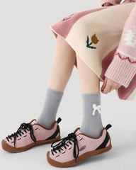 3 Pack Womens Crew Socks Sunny Blue Puff Bow Polka Dot