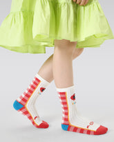 4-Pack Apple Cat Series Girls Cute Kids Socks Seamless Cotton Crew Socks