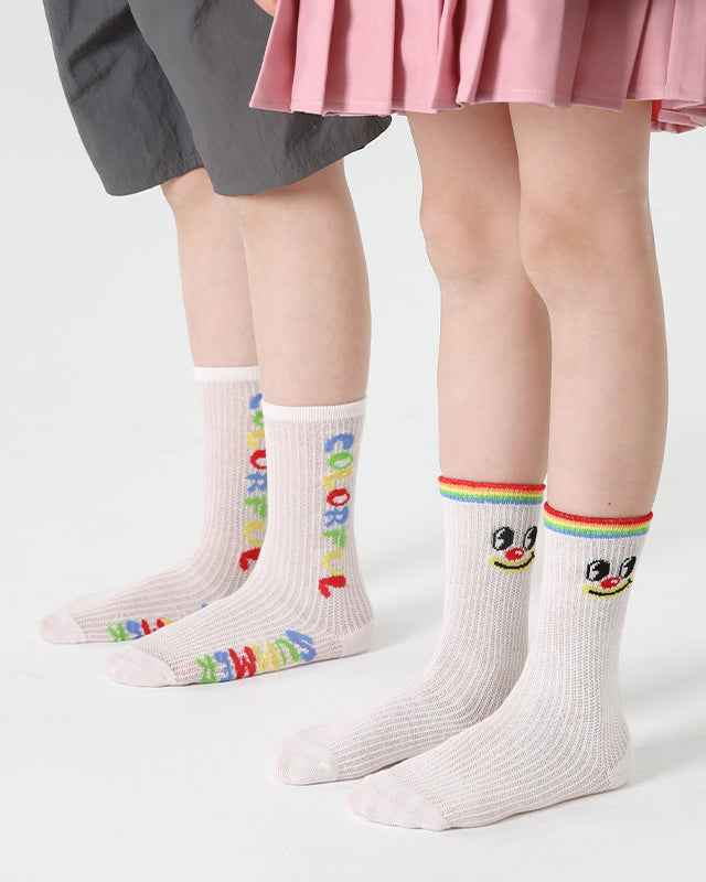 4-Pack Kids Cotton Crew Socks Color Plan Letter Cute Casual