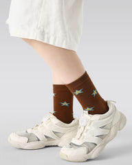 4 Pack Kids Crew Socks Brown Gray Long Dog Cute Animal Pattern