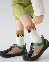 4 Pack Kids Crew Socks Hamburger Dog Cute Animal Pattern