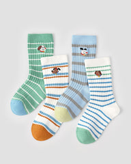 4 Pack Kids Crew Socks Puppy Planet Stripe Cute Dog Pattern Playful Socks