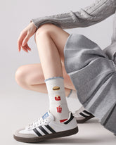 4 Pack Womens Crew Socks Cartoon Sausage Dog Burger Cute Knit