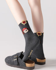 4 Pack Womens Crew Socks Cartoon Sausage Dog Burger Cute Knit