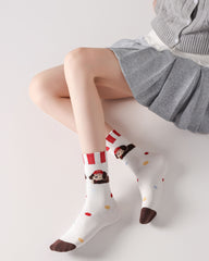 4 Pack Womens Crew Socks Cartoon Sausage Dog Burger Cute Knit