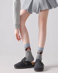 4 Pack Womens Crew Socks Cartoon Sausage Dog Burger Cute Knit