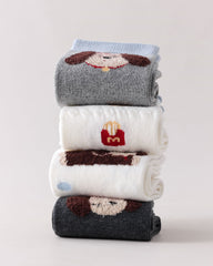 4 Pack Womens Crew Socks Cartoon Sausage Dog Burger Cute Knit