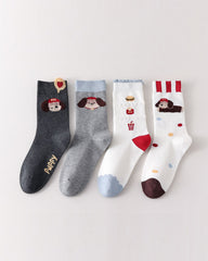 4 Pack Womens Crew Socks Cartoon Sausage Dog Burger Cute Knit