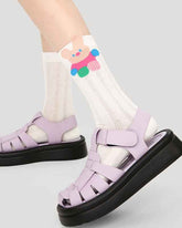 5-Pack Cute Summer Series Women Cotton Crew Socks Cartoon Mesh Stripe