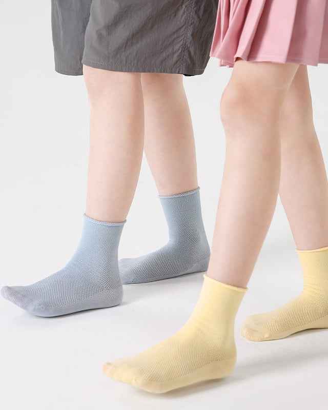 5-Pack Kids Cotton Ankle Socks Solid Color Mesh Casual