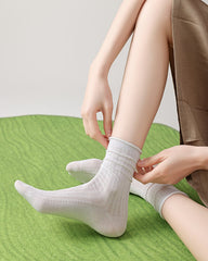 5-팩 여성 크루 양말 멀버리 실크 혼방 울트라 얇은 심리스 솔리드 양말