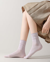 5-팩 여성 크루 양말 멀버리 실크 혼방 울트라 얇은 심리스 솔리드 양말