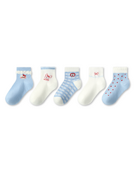 5 Pack Kids Ankle Socks Cute Blue Academy Breathable Sweet Socks