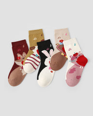 5 Pack Kids Crew Socks Adorable Animal Concert Heart Music Pattern
