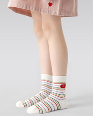 5 Pack Kids Crew Socks Cat Fruit Paradise Cute Black Cat Apple Pattern