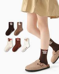 5 Pack Kids Crew Socks Cute Forest Creatures Puppy Bear Rabbit