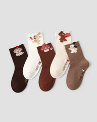 5 Pack Kids Crew Socks Cute Forest Creatures Puppy Bear Rabbit