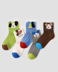 5 Pack Kids Crew Socks Dog Captain Mesh Breathable Puppy Pattern