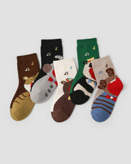 5 Pack Kids Crew Socks Singing Circus Cute Animal Pattern