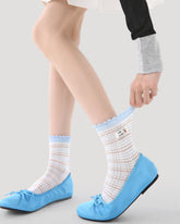 5 Pack Womens Crew Socks Soft Blue Isle Bunny Stripe Lace Rib Cute