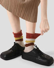 Women Cotton Crew Socks Plush Contrast Color Stitching Thick Warm Retro