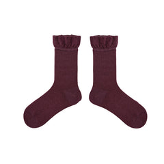 여성용 면 크루 양말 솔리드 색상 프릴 러플 프레피 스타일 두껍고 따뜻함