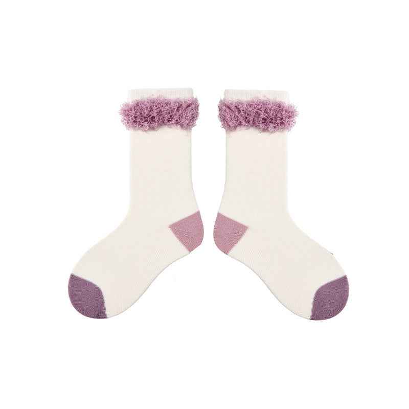 Kids Princess Cotton Crew Socks Furry Tassel Design Thick Warm Trendy