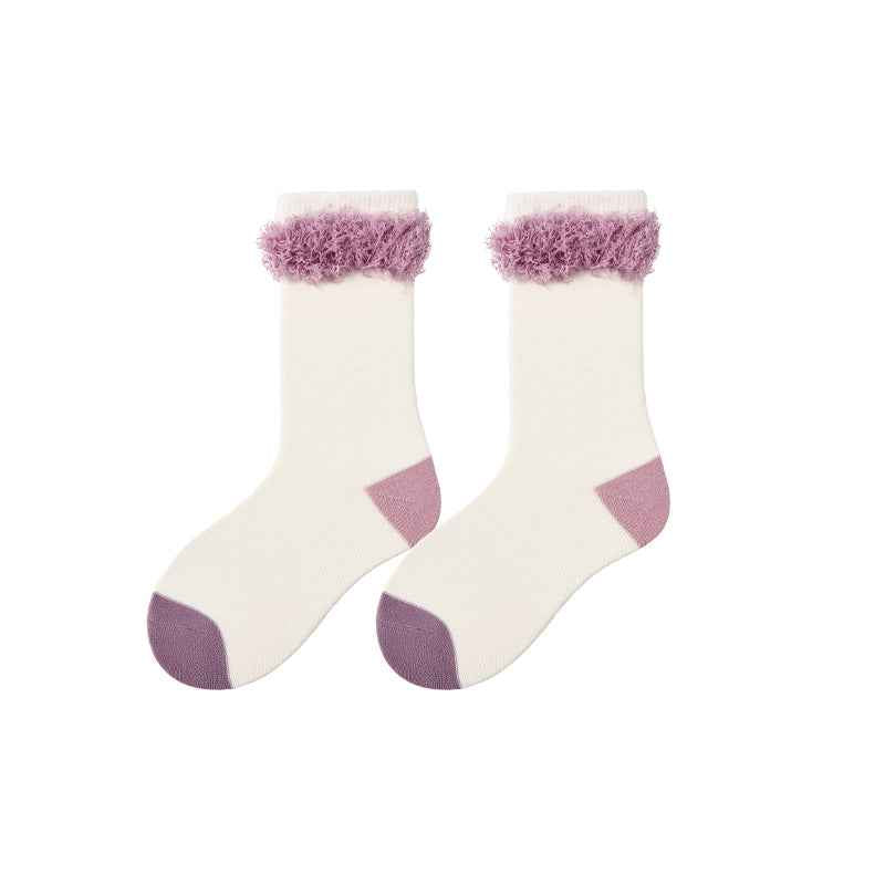 Kids Princess Cotton Crew Socks Furry Tassel Design Thick Warm Trendy