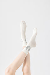 3組合女款棉質中筒襪 黑白可愛休閒