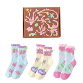 禮盒套裝 女士中筒襪子 蝴蝶系列 毛絨加厚保暖柔軟防滑襪子