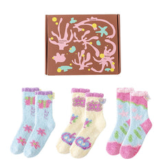 ギフトボックスセット レディース クルーソックス バタフライシリーズ ふわふわ 厚手 暖かい 柔らかい 滑り止め付きソックス