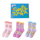 禮盒套裝 女士中筒襪子 蝴蝶系列 毛絨加厚保暖柔軟防滑襪子