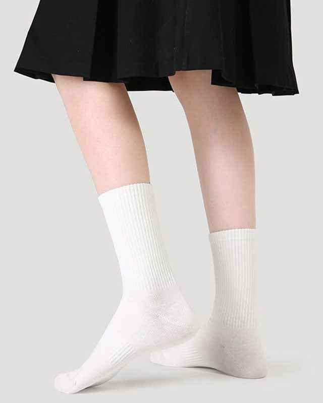 Unisex Couple Cotton Crew Socks Black White Seamless Soft Breathable Casual