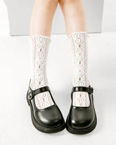 兒童淑女風網眼棉質中筒襪子鏤空圖案無縫薄款