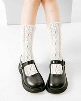 Kids Ladylike Mesh Cotton Crew Socks Hollow Pattern Seamless Thin