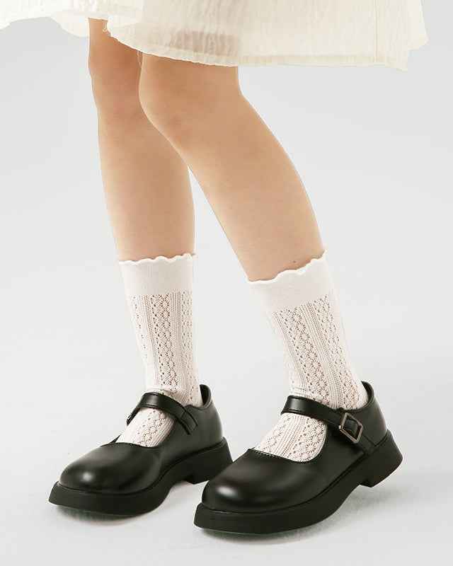Kids Mesh Cotton Crew Socks Hollow Pattern Crimping Cuff Thin Breathable