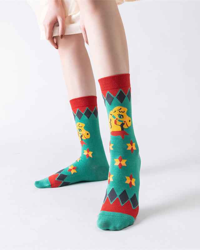 Sweetnana Women’s Crew Socks - Chinese Vintage Series, Cute Cotton Socks, Colorful Tube Socks, Cozy Cotton Stockings for Fashionable and Comfortable Everyday Wear